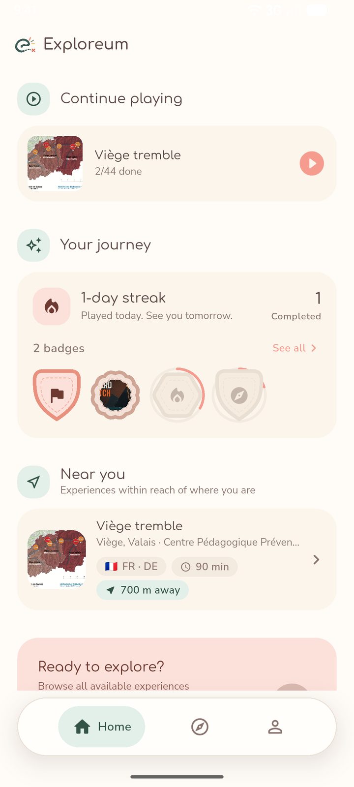 L’écran d’accueil de l’app